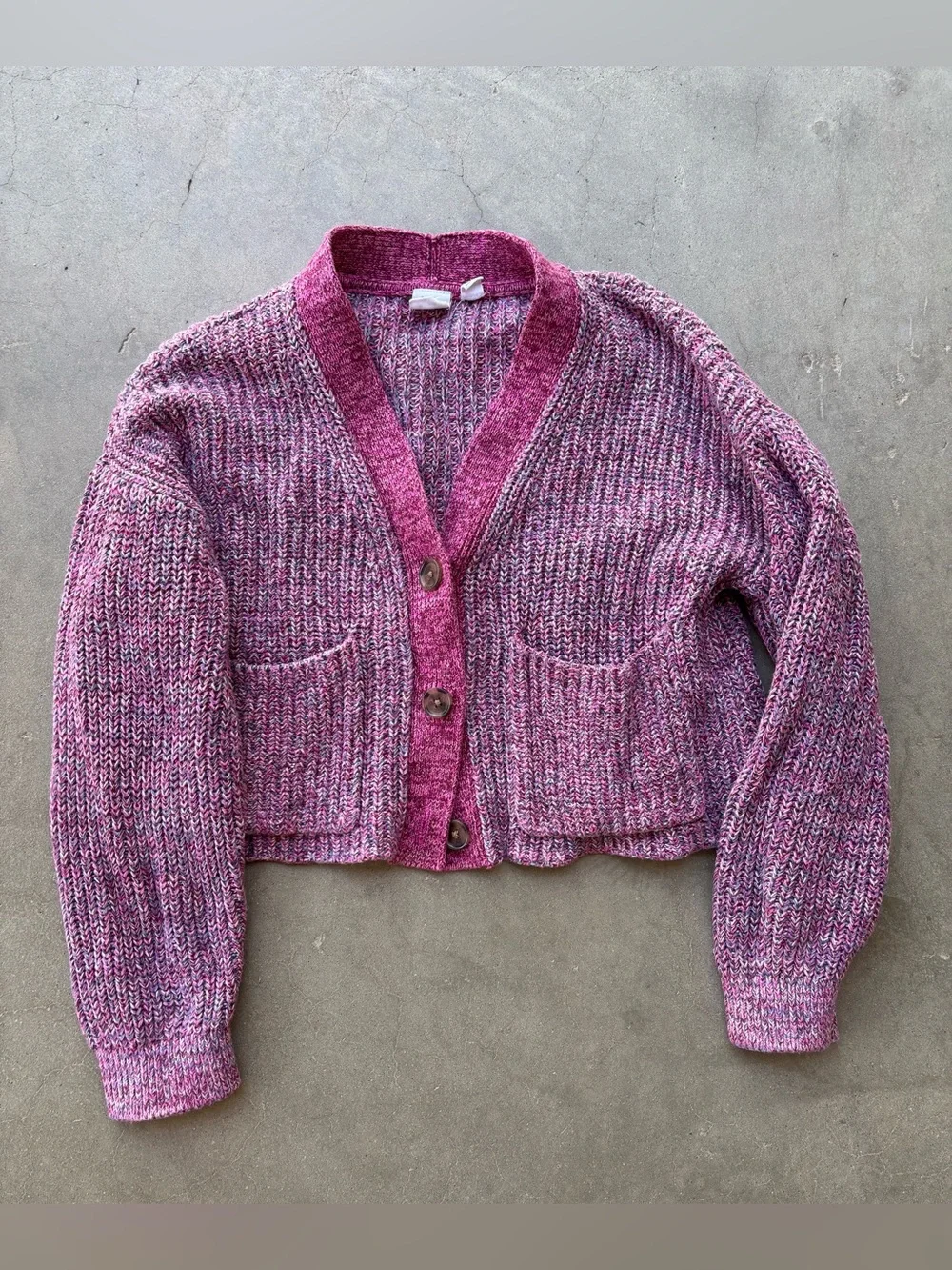 GAP 100% Cotton Kids Pink & Purple Marled Knit Cardigan Sweater Size M 8-9